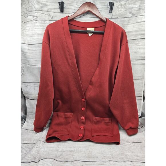 Vintage LL BEAN cardigan Sweater Medium Mens Burnt Orange Cotton Made In USA - Picture 1 of 12